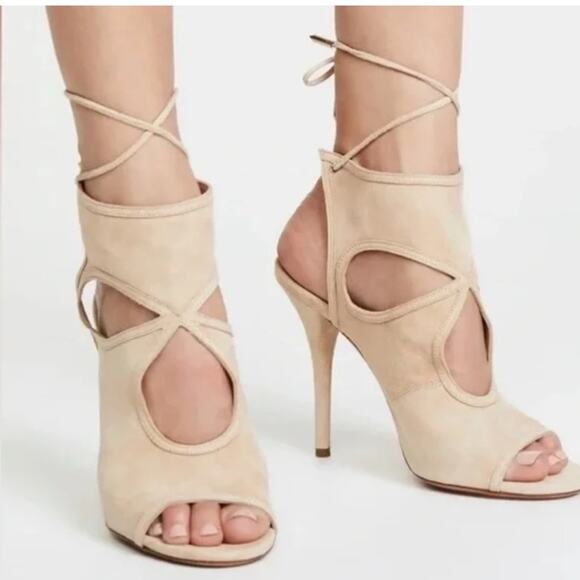 Aquazurra Sexy Thing Tan Leather Stiletto Heels Womens 8.5 Lace Up Luxury Shoes - Picture 1 of 10